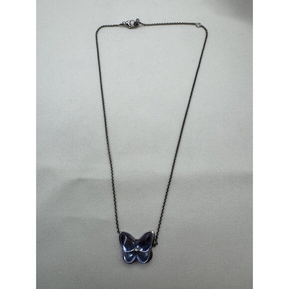 Baccarat Sterling Silver Crystal Butterfly Necklace Iridescent Violet France 17” - Picture 9 of 10